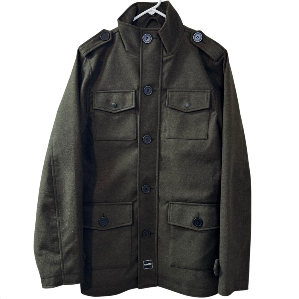 NEW RPZN Ripzone Olive Pea Coat Military Utility Jacket zip and button Mens M